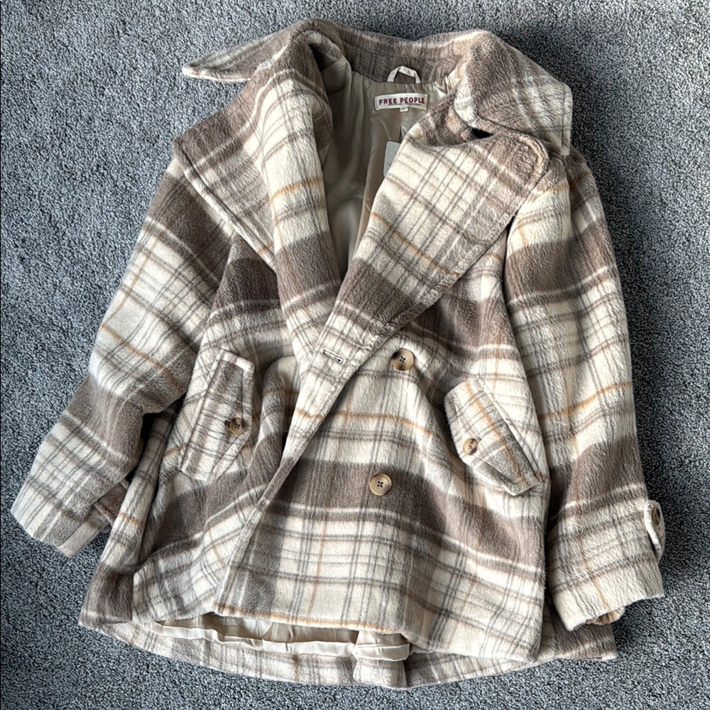 Free People Cream Satin Lined Coat